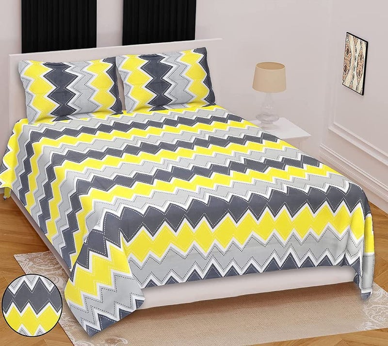 STARNSTYLE Polycotton 220 TC Floral Printed King Size Double Bedsheet with 2 Pillow Covers, Yellow Weavs - Image 1
